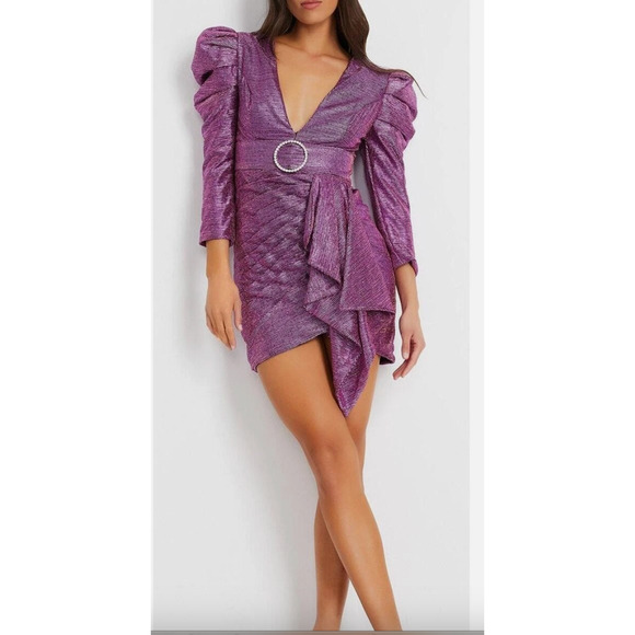 PatBo NWT $595 Pink Metallic Drape Mini Party Dress Size US 6/38